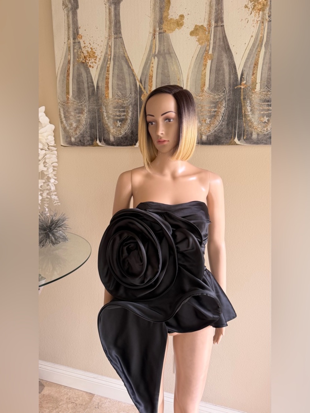 Black Floral Accent Strapless Women’s Top